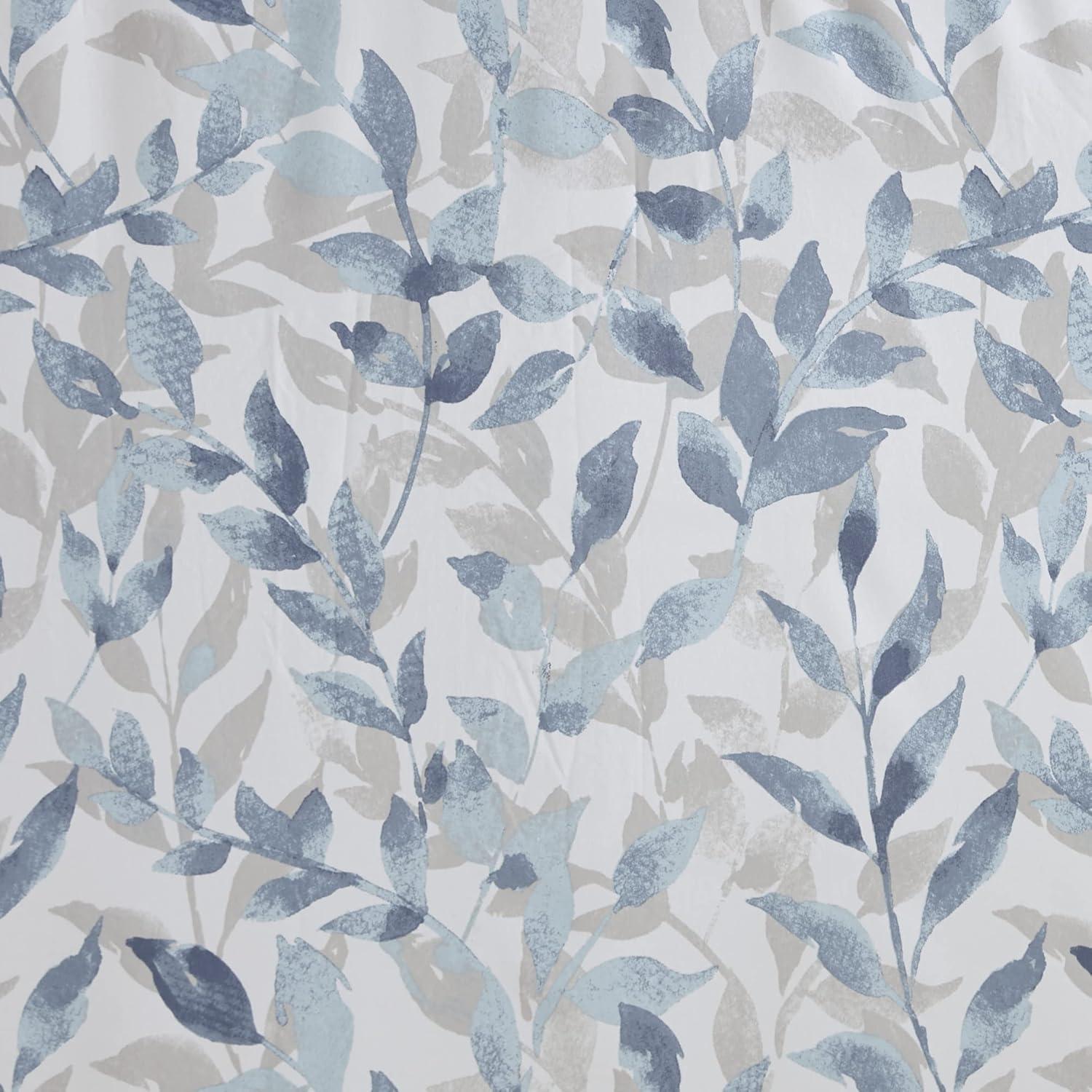 Leisha Blue Botanical Print Fabric Shower Curtain