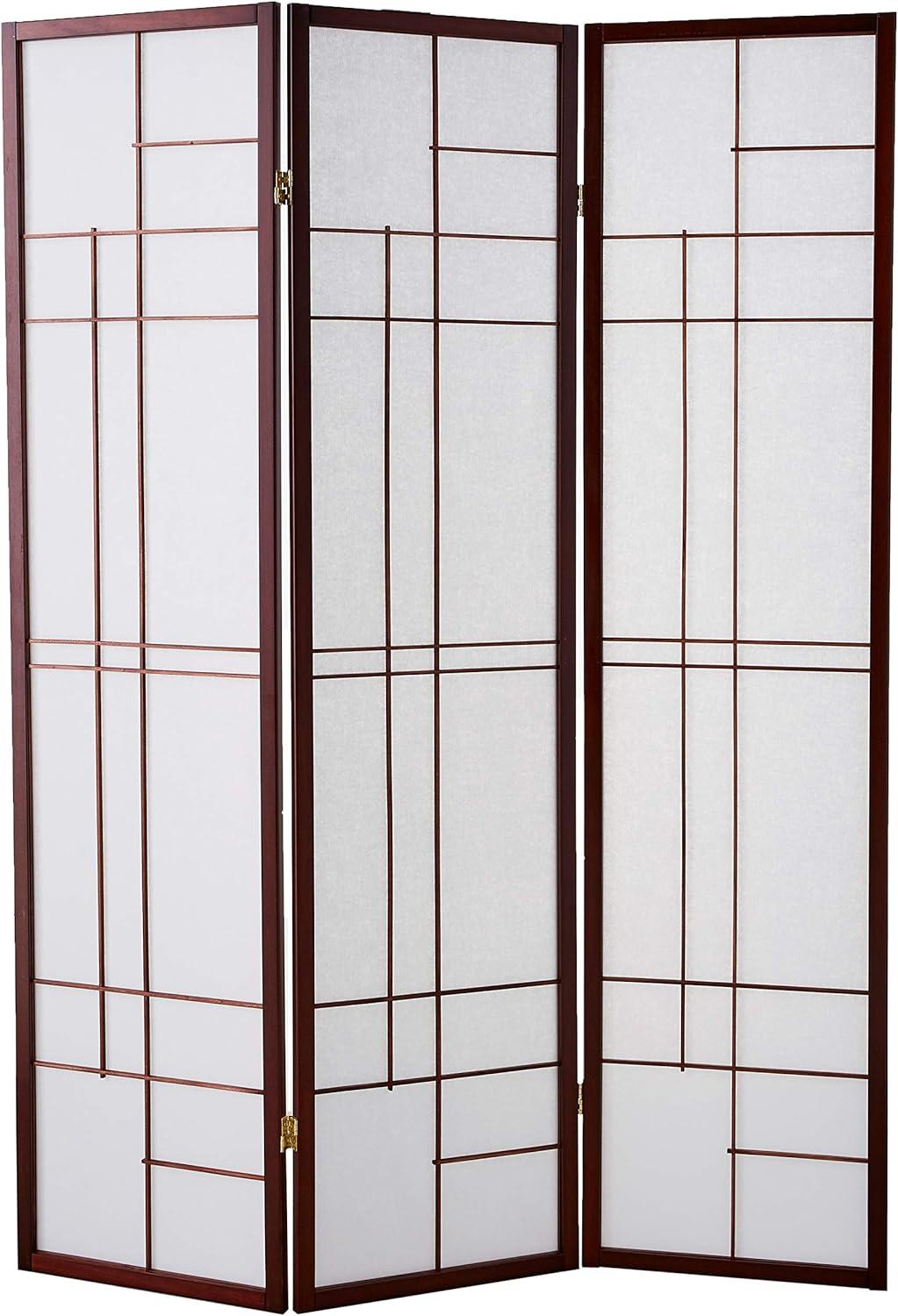 Cherry and White 3-Panel Folding Room Divider