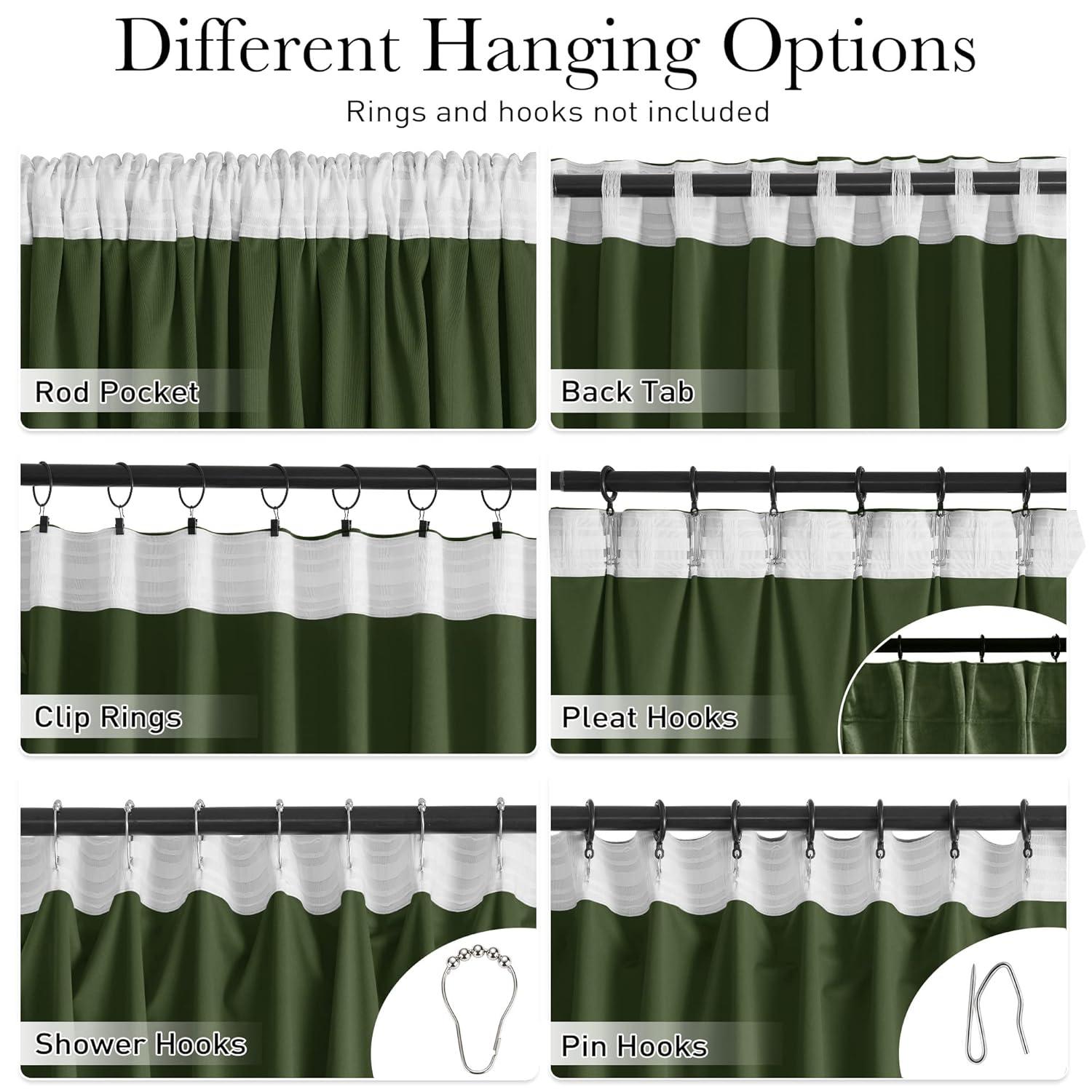 StangH Moss Green Curtains for Living Room, Super Soft Luxury Velvet Room Darkening Drapes 102 inches Long Christmas Holiday Home Decor for Bedroom/Laundry, W52 x L102, 2 Panels