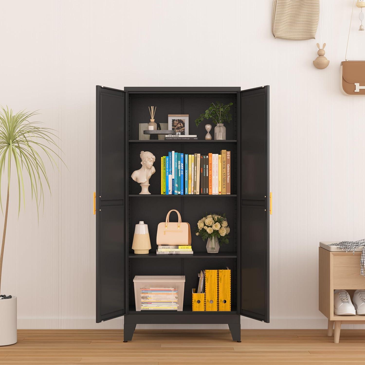Kitchen Pantry Storage Cabinet, Freestanding Storage Cabinet with 4 Adjustable Shelves