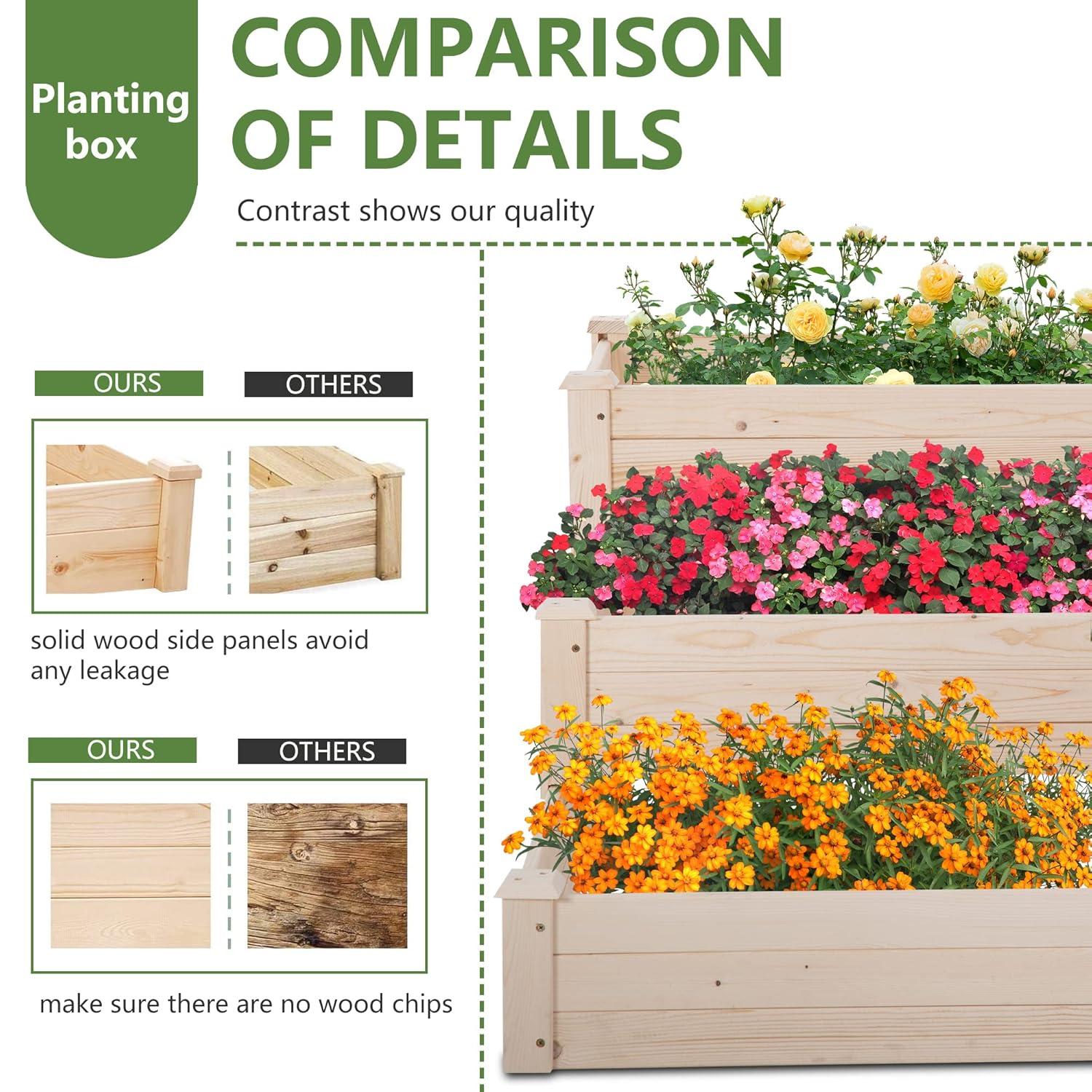 FDW Raised Garden Bed, Wood Planter Box Outdoor and Indoor Planter Box Garden Grow Box Patio Gardening Planter Box for Vegetable Flower,Nature