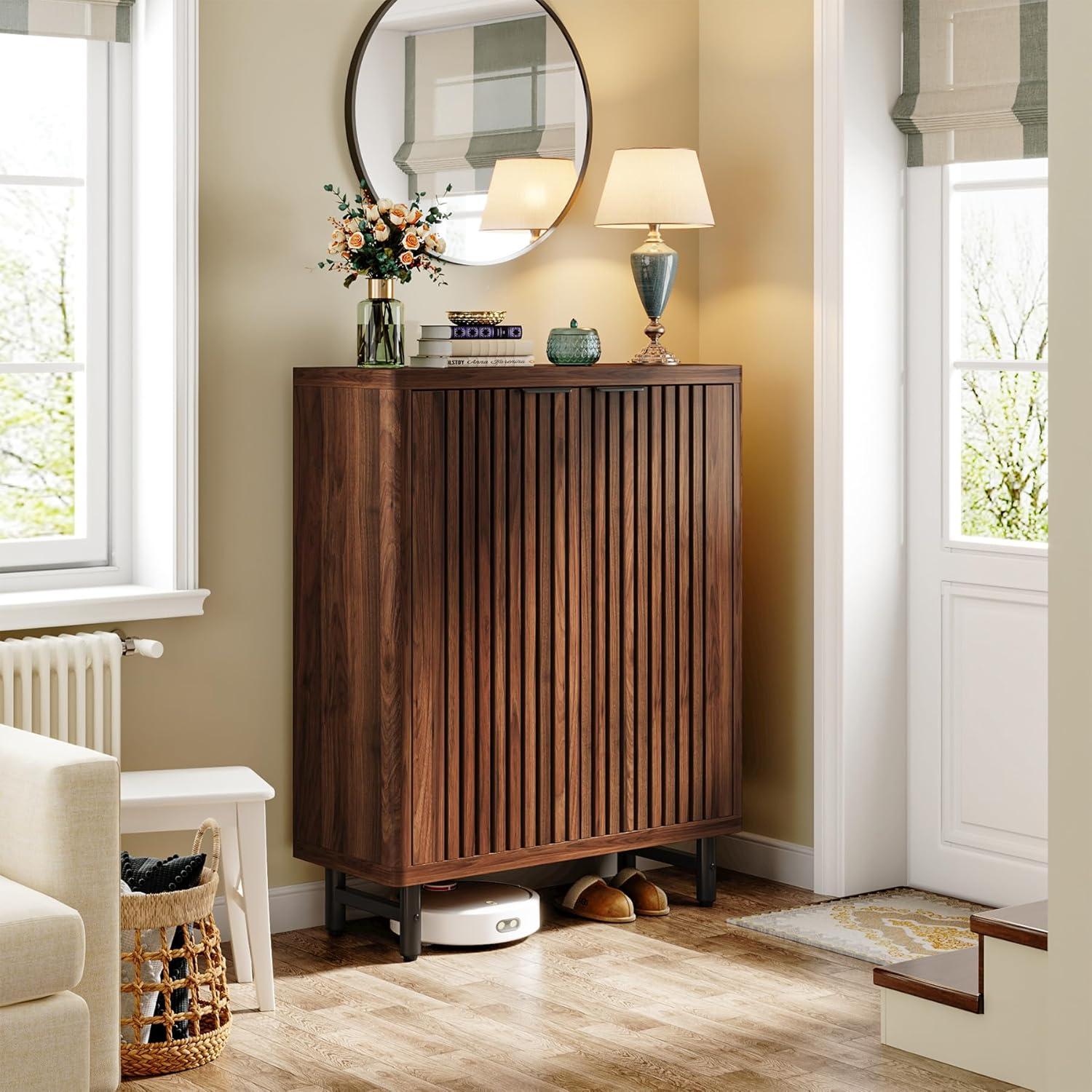 Tribesigns 6-Tier Bathroom Floor Cabinet, Wooden Bathroom Storage Cabinet, Large Sideboard Cabient for Bathroom/Kitchen/Living Room (Walnut)