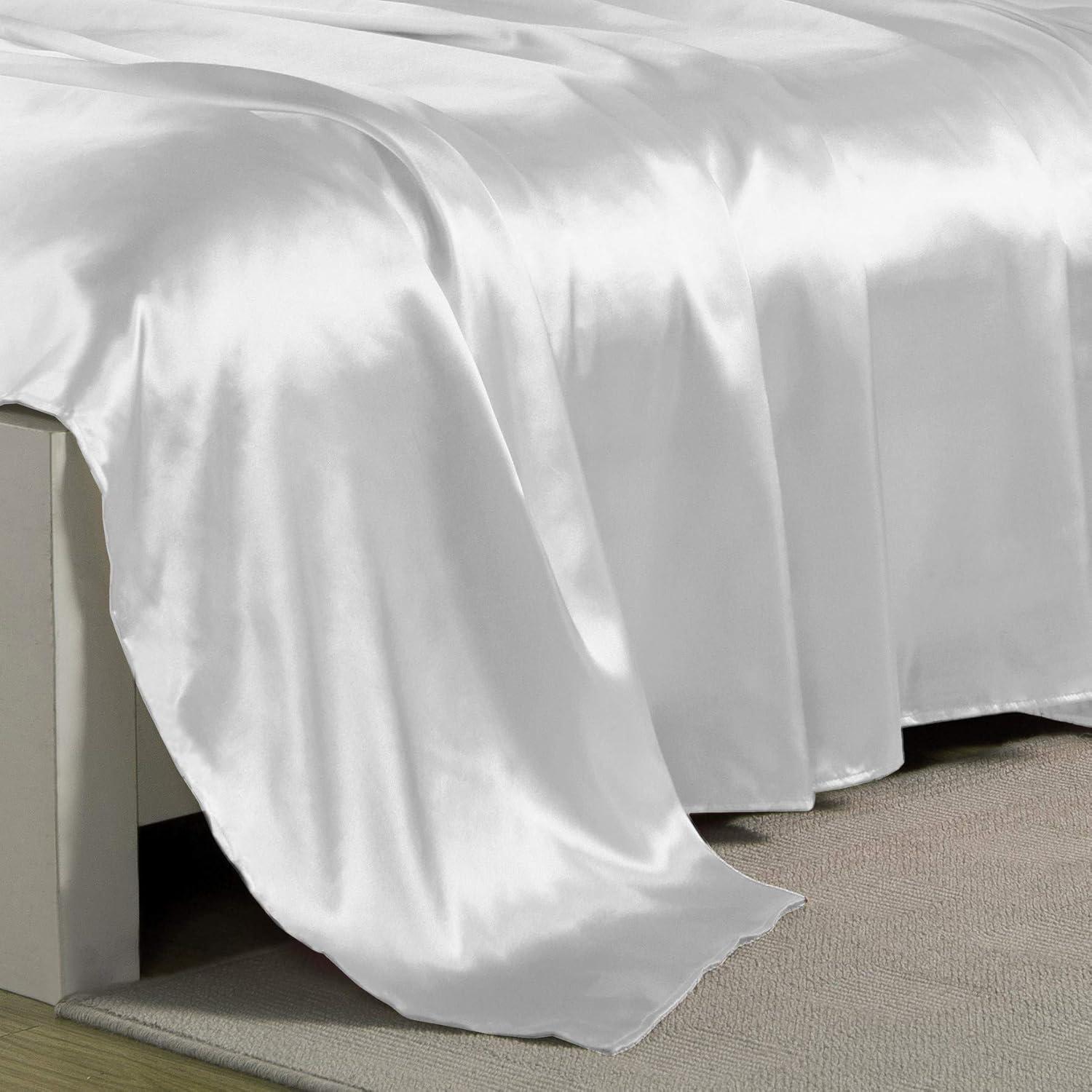 Queen Satin Sheet Set White - Belles & Whistles