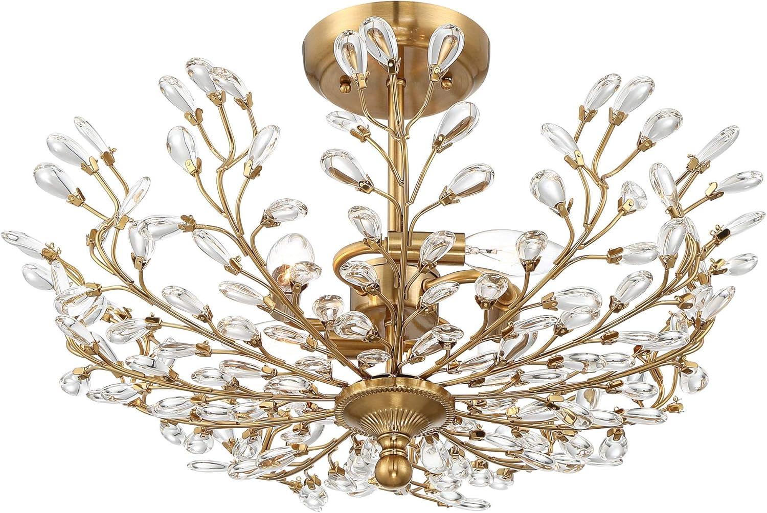 Vienna Full Spectrum Brielle Modern Ceiling Light Semi Flush Mount Fixture 18 1/2" Wide Brass Vine Leaf 4-Light Clear Crystal Glass for Bedroom House