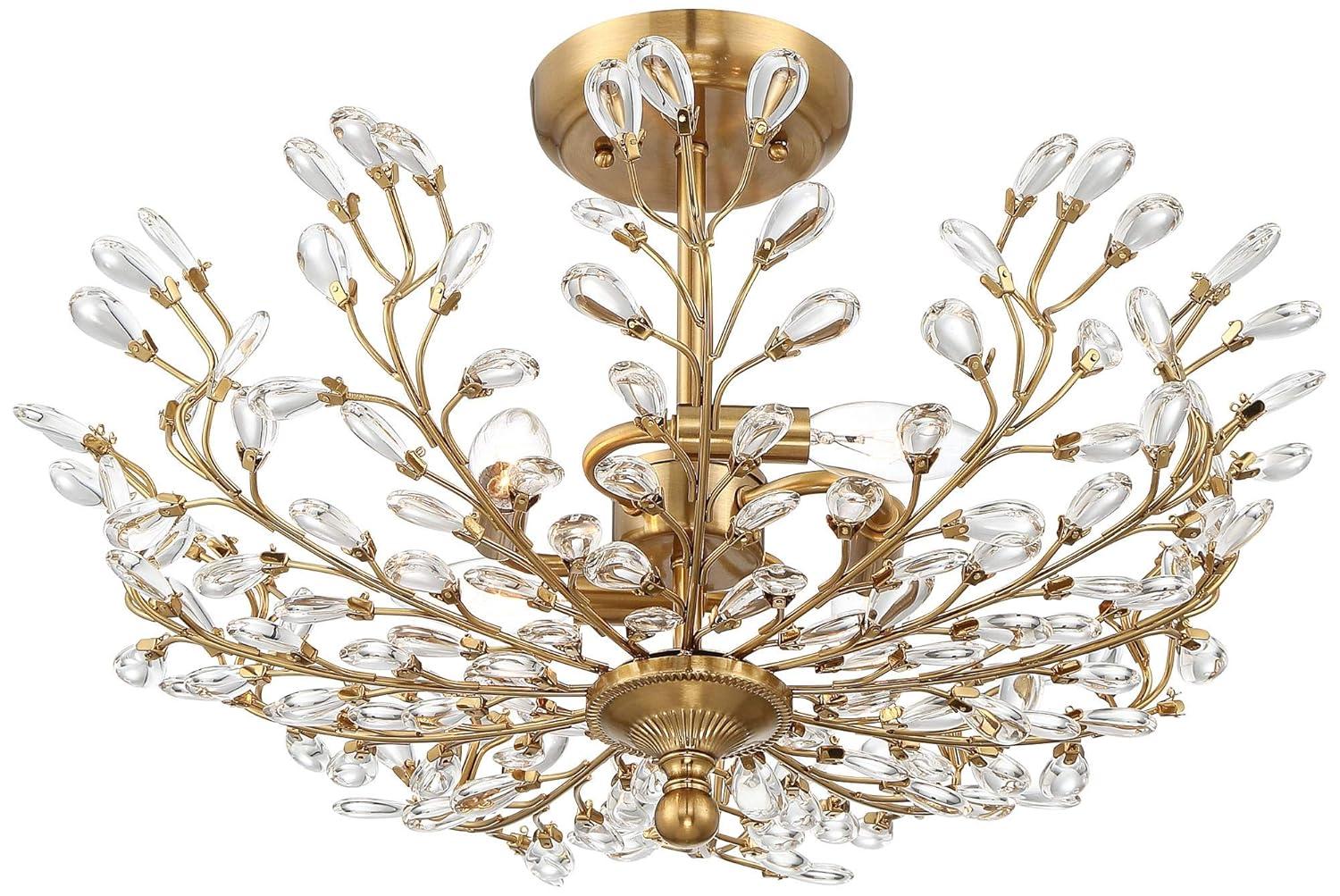 Vienna Full Spectrum Brielle Modern Ceiling Light Semi Flush Mount Fixture 18 1/2" Wide Brass Vine Leaf 4-Light Clear Crystal Glass for Bedroom House