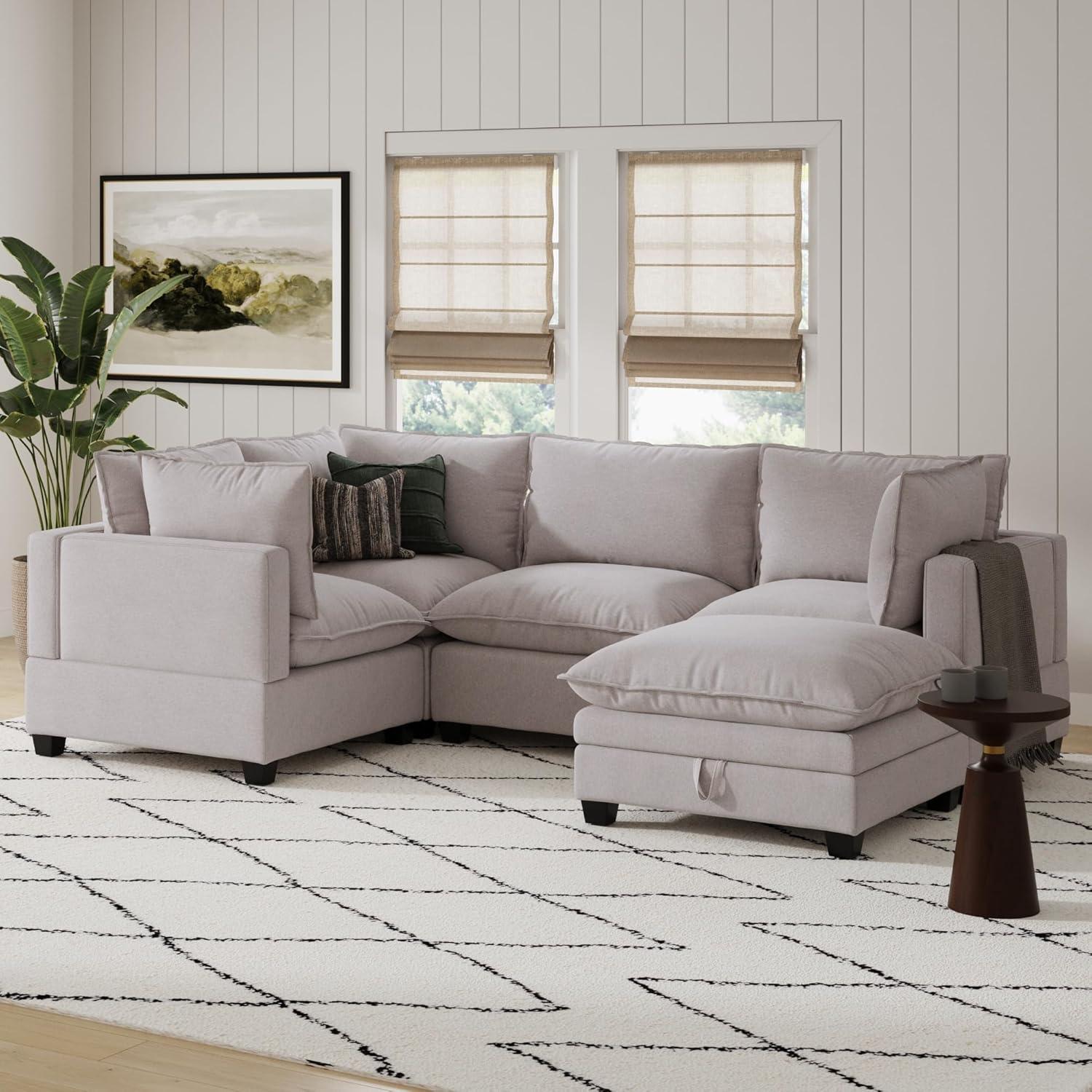 Modern Upholstered Cloud Sectional With Ottoman
