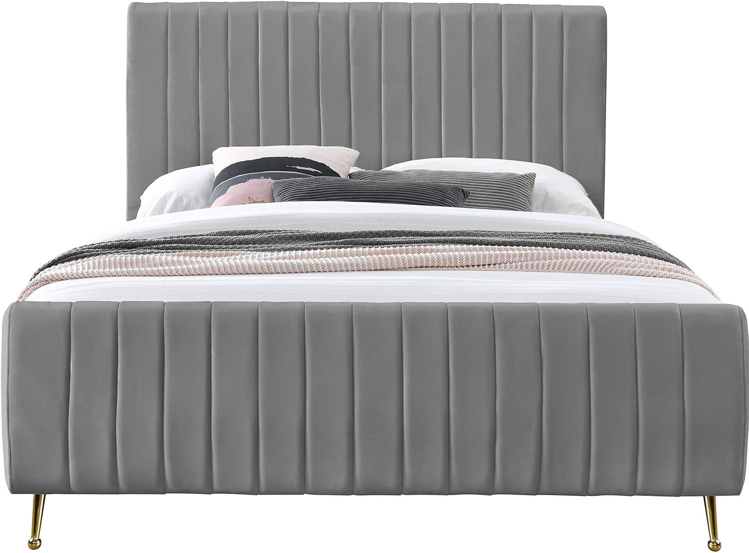 Meridian Furniture Zara Contemporary Gray Velvet Queen Bed