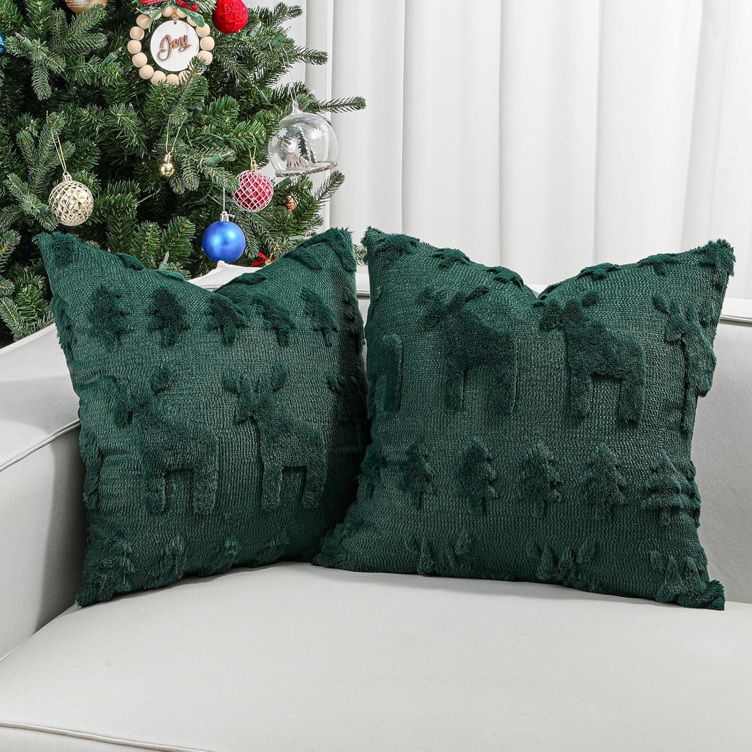 Green Christmas Tree Patterned 18x18 Polyester Pillow Covers Set