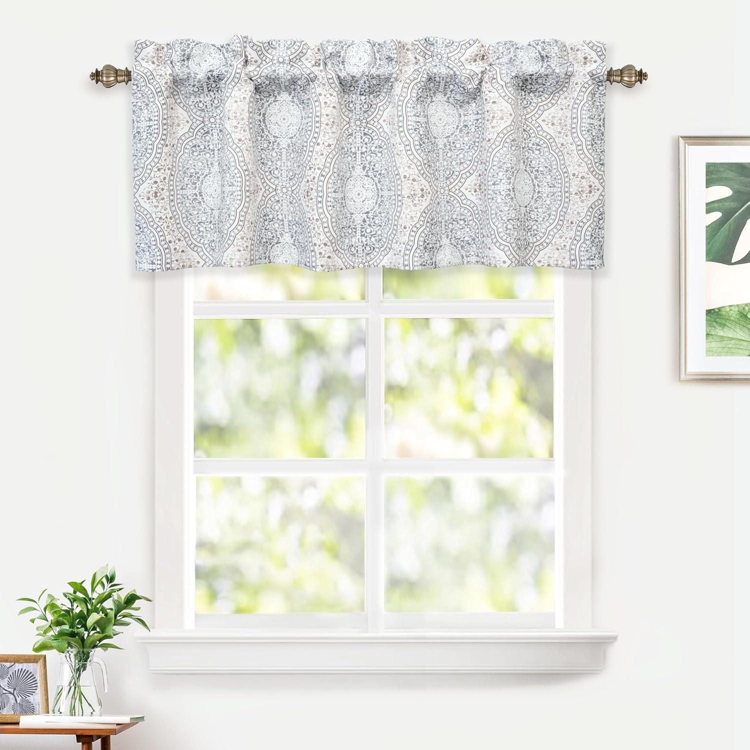 DriftAway Adrianne Damask/Floral Pattern Window Curtain valance 52”x18”, Beige/Gray