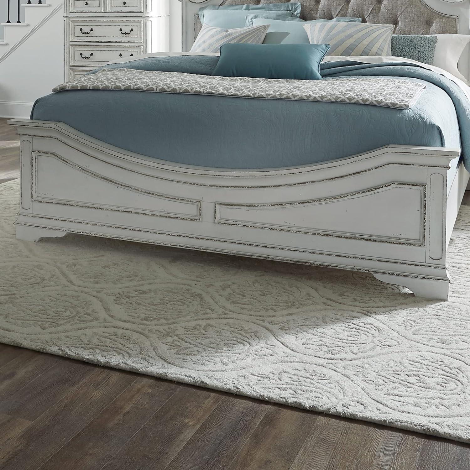 Traditional Beige King Upholstered Bed with Tufted Headboard