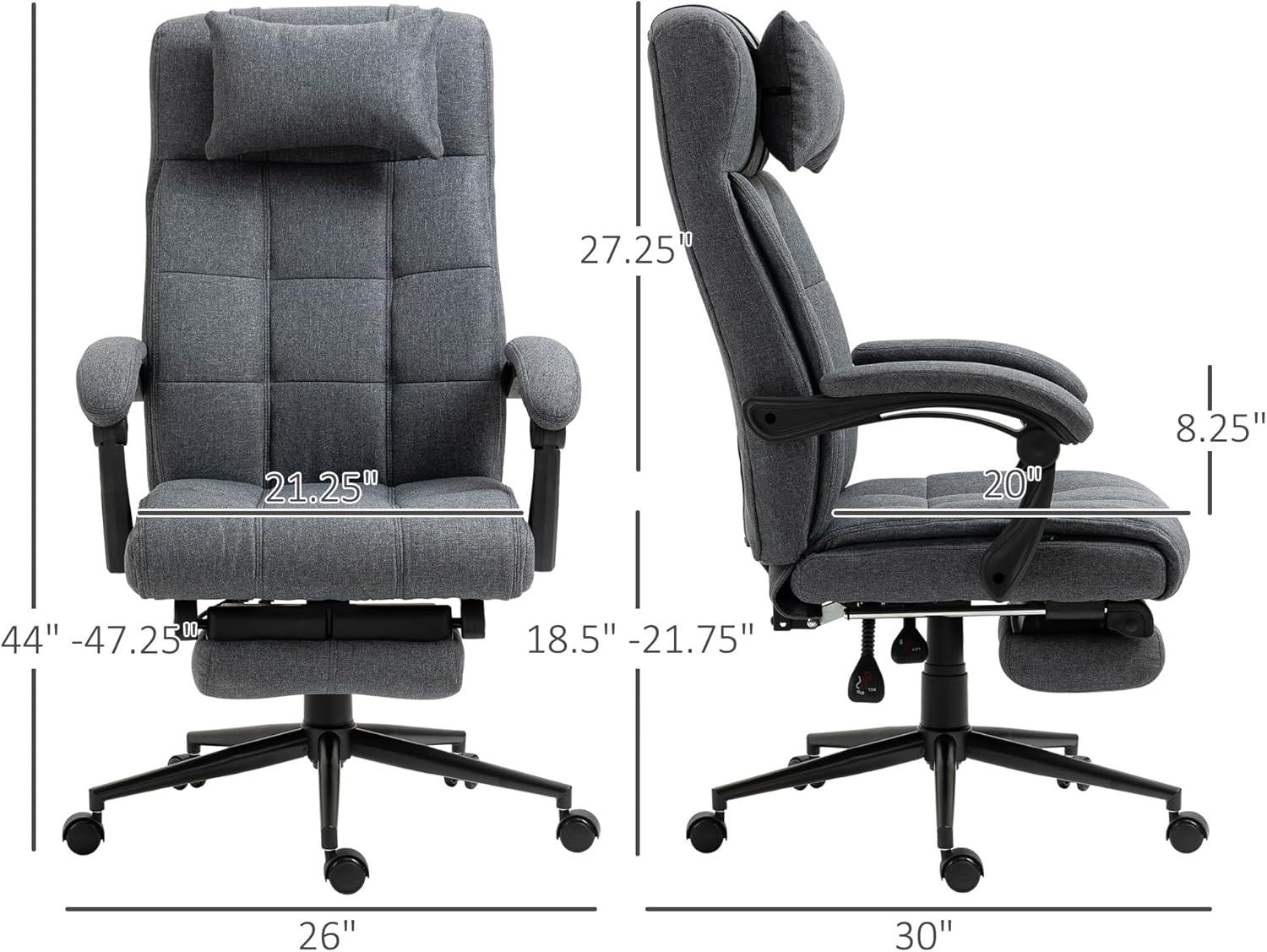 Vinsetto Executive Linen-Feel Fabric Office Chair High Back Swivel Task Chair with Upholstered Retractable Footrest, Headrest and Padded Armrest, Dark Grey