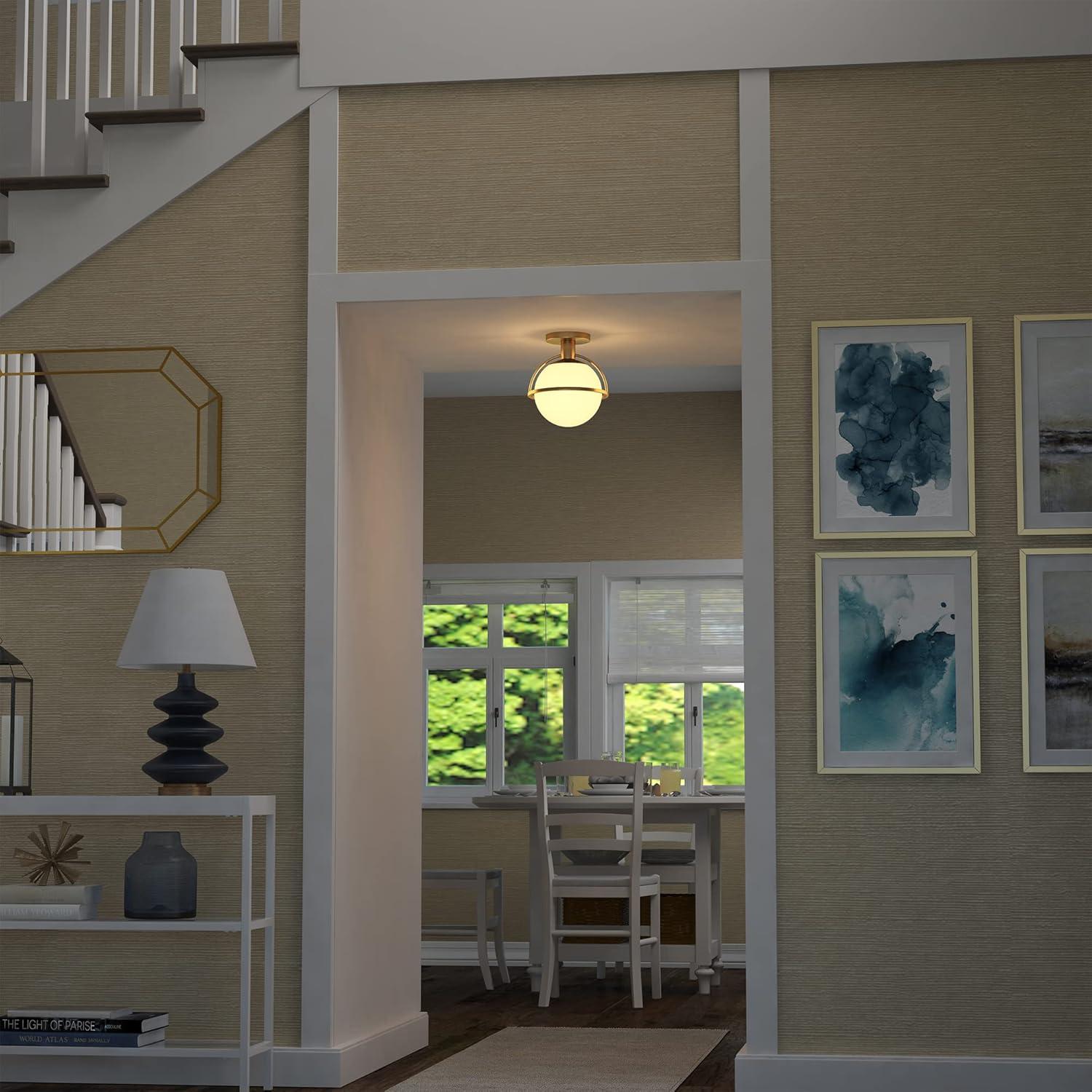 Evelyn&Zoe 9.25" Antique Brass Finish Metal/Glass Semi Flush Mount