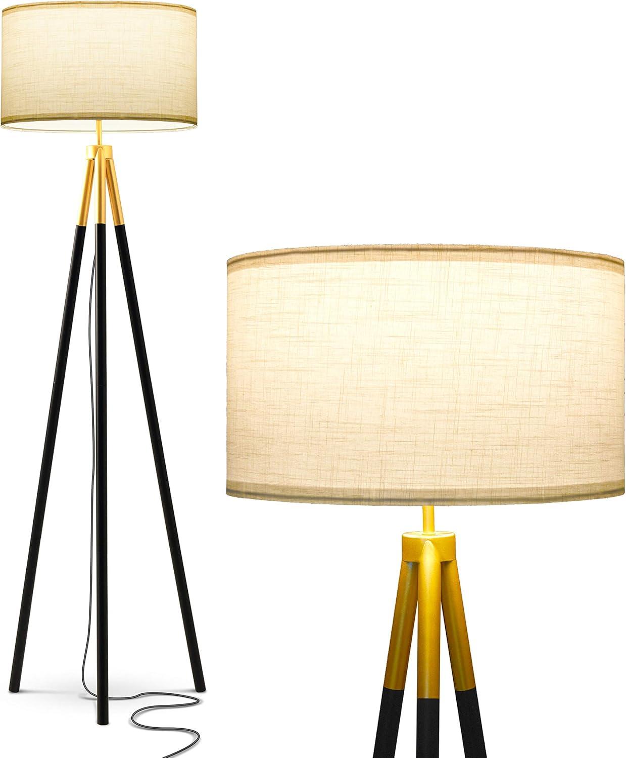Brightech Levi 61 in. Mid Century Modern Tripod Floor Lamp with Fabric Drum Shade and Gold Finish - LED Bulb Included