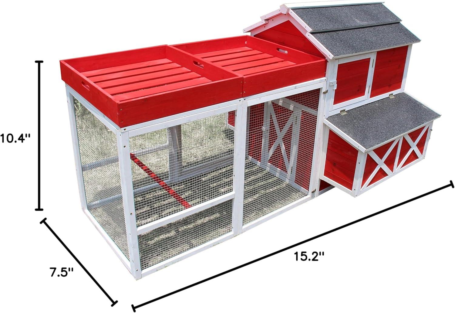 Barn Chicken Coop with Roof Top Planter, Red