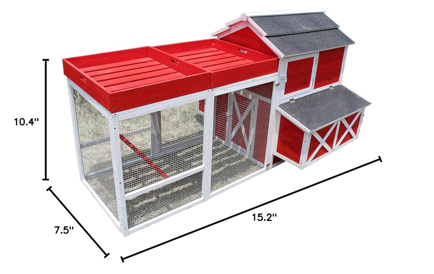 Barn Chicken Coop with Roof Top Planter, Red