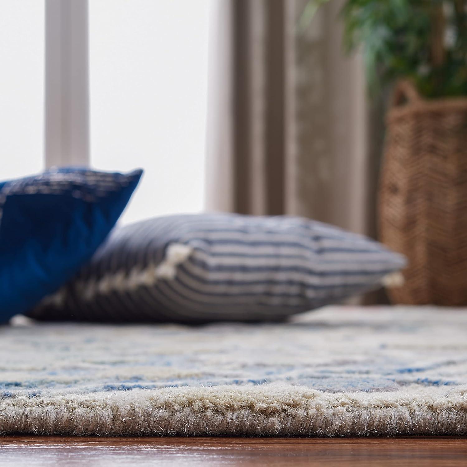 Ivory and Red Hand-Tufted Wool and Viscose Area Rug