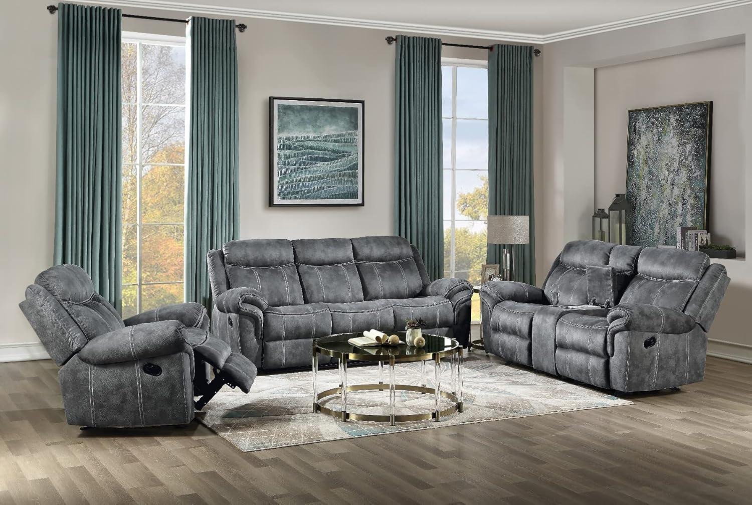 Modern 2-Tone Gray Velvet Tufted Loveseat with Storage & Cup Holder