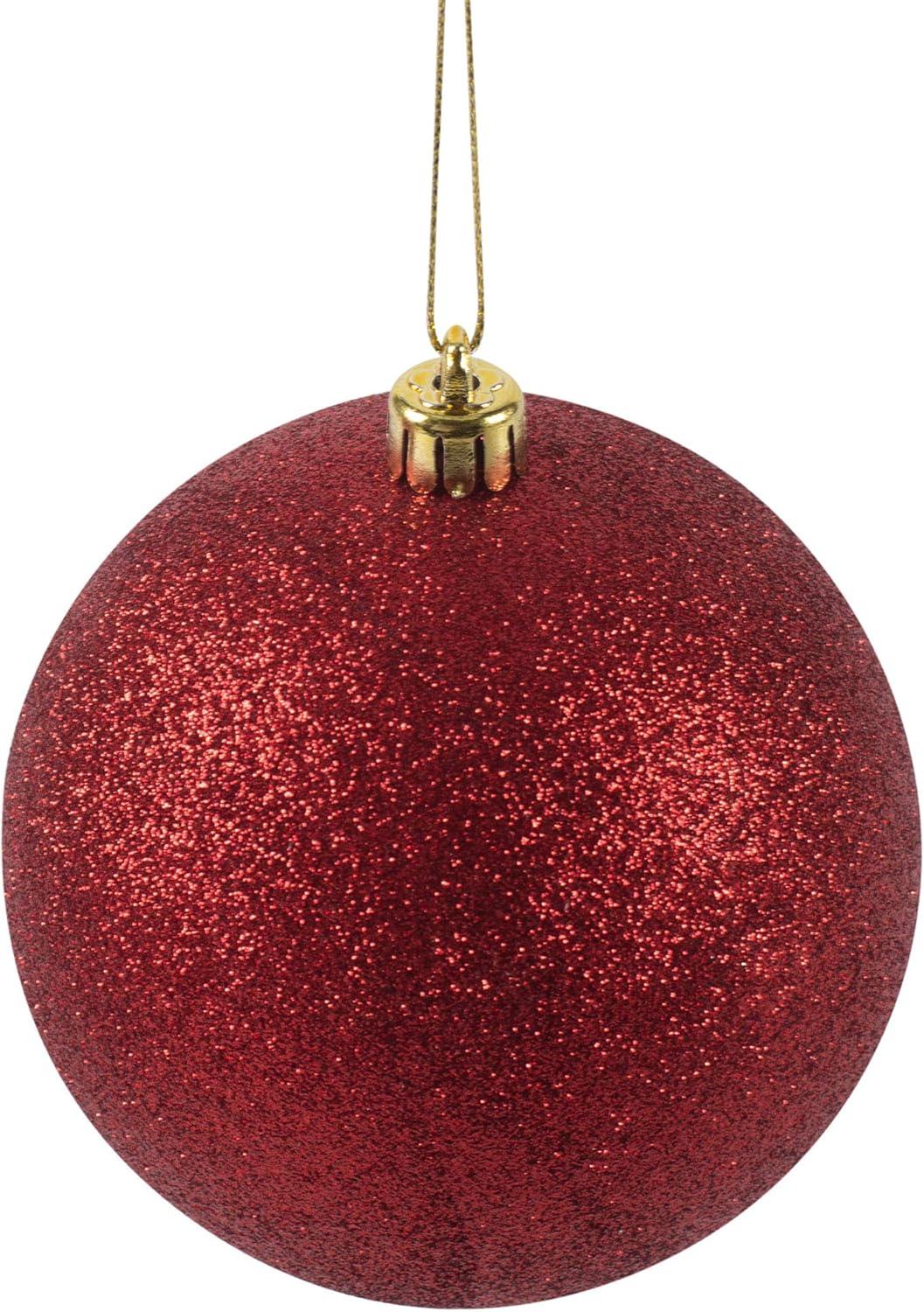 Christmas By Krebs Ornament, Commercial Grade Indoor and Outdoor Shatterproof Plastic, Water Resistant Ball Ornament Decorations (Red Glitter, 4 inch (100mm))