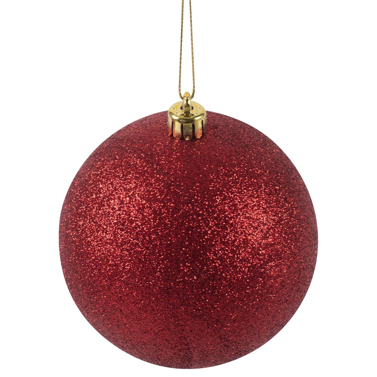 Christmas By Krebs Ornament, Commercial Grade Indoor and Outdoor Shatterproof Plastic, Water Resistant Ball Ornament Decorations (Red Glitter, 4 inch (100mm))