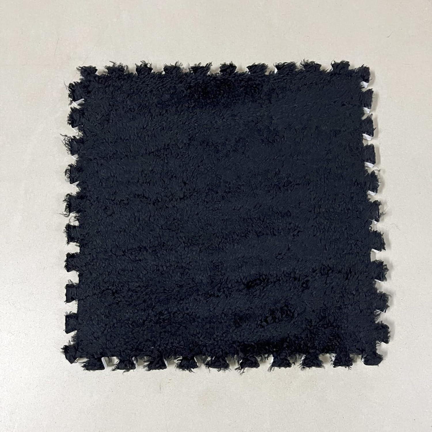 Interlocking Carpet Shaggy Soft EVA Foam Mats Fluffy Area Rugs Protective Floor Tiles Exercise Play Mat for Children Kids Room Home Parlor Bedroom (12 pcs, Black)