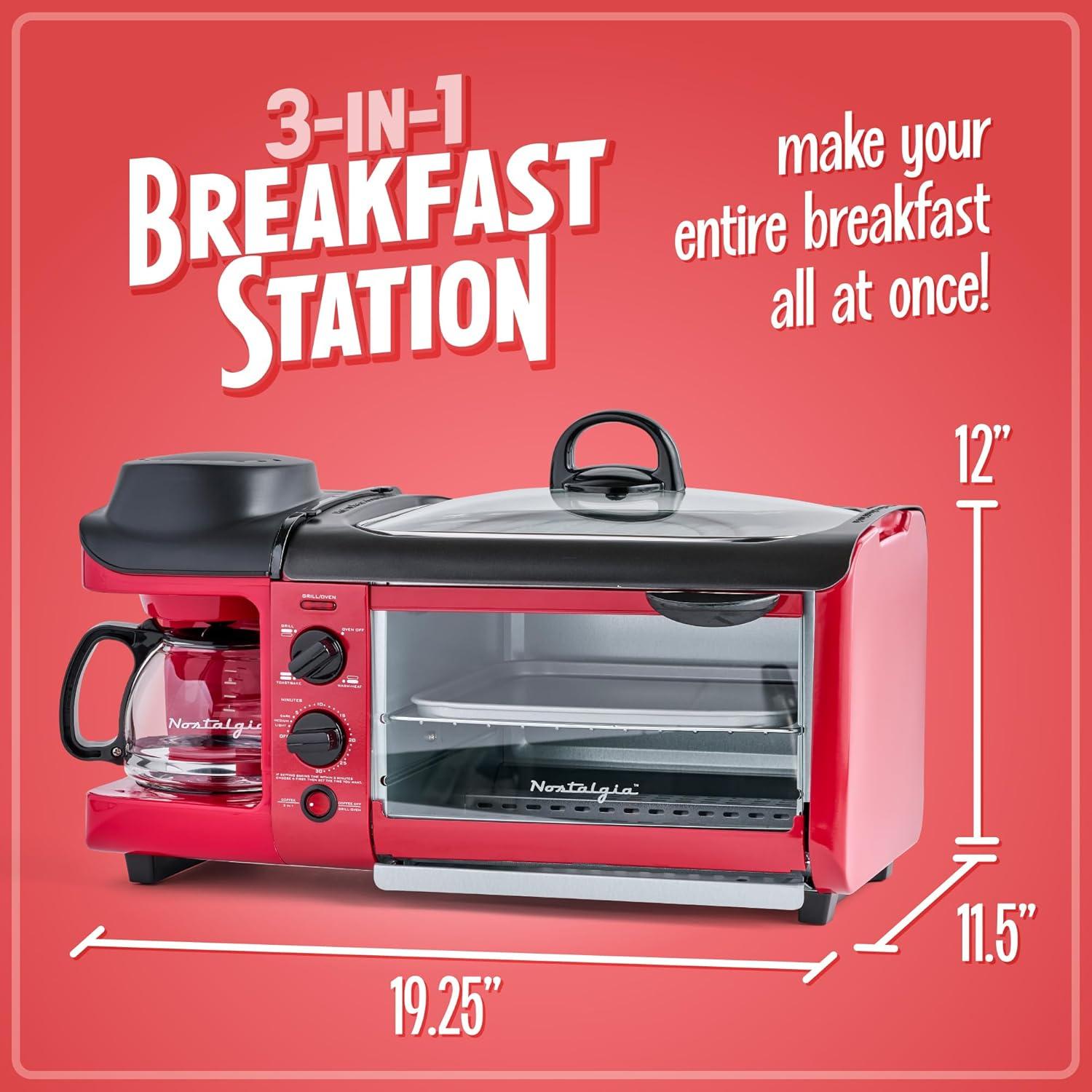 Nostalgia Retro 3-in-1 Family Size Breakfast Station, Retro Red
