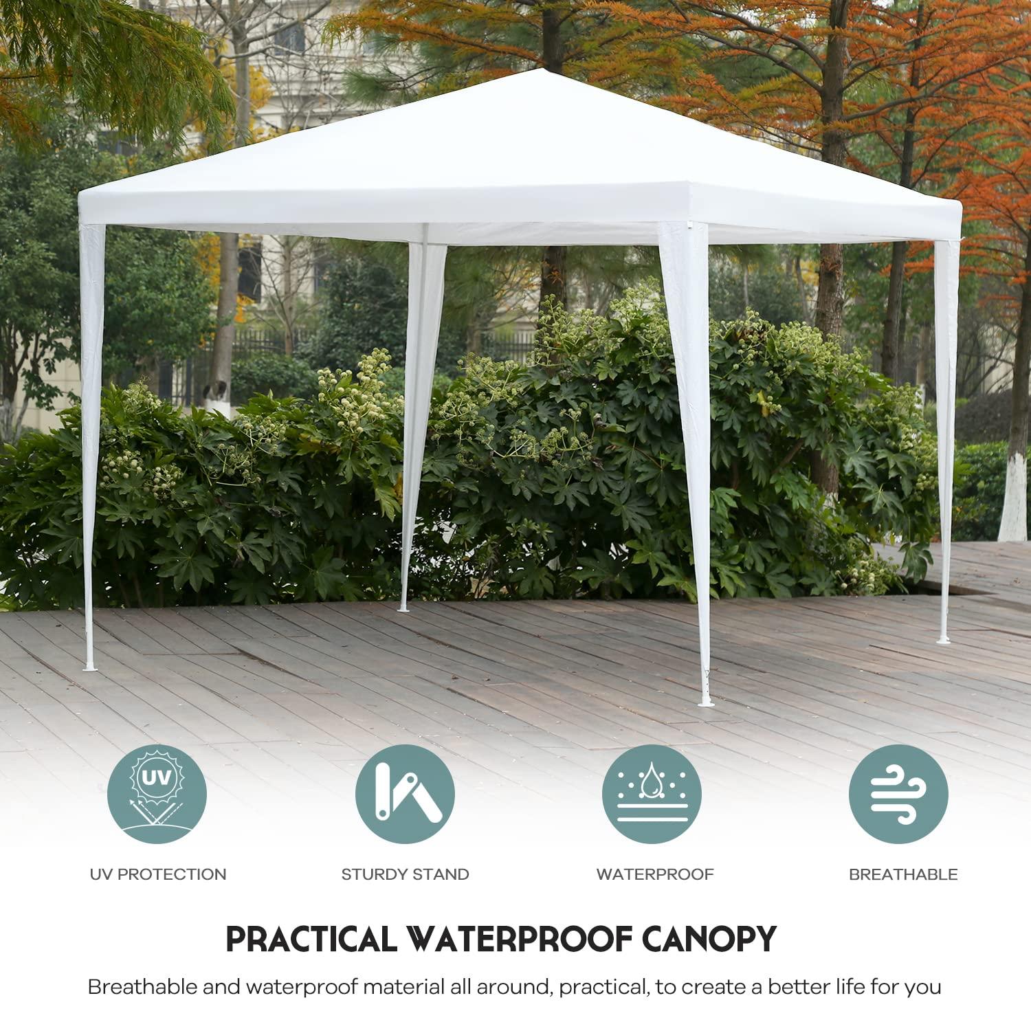 XF XINFENG 10'x10' Outdoor Wedding Party Canopy Tent, Camping Shelter Waterproof Outdoor Party Tent White Patio Gazebo Canopy Tents for BBQ Pavilion Canopy Cater Events