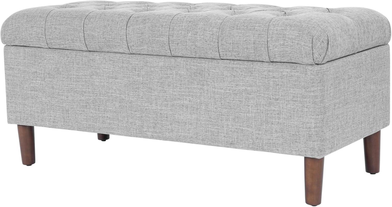 Button Tufted Storage Bench with Cone Wood Legs Gray - HomePop: Hinged Lid, Bedroom Ottoman