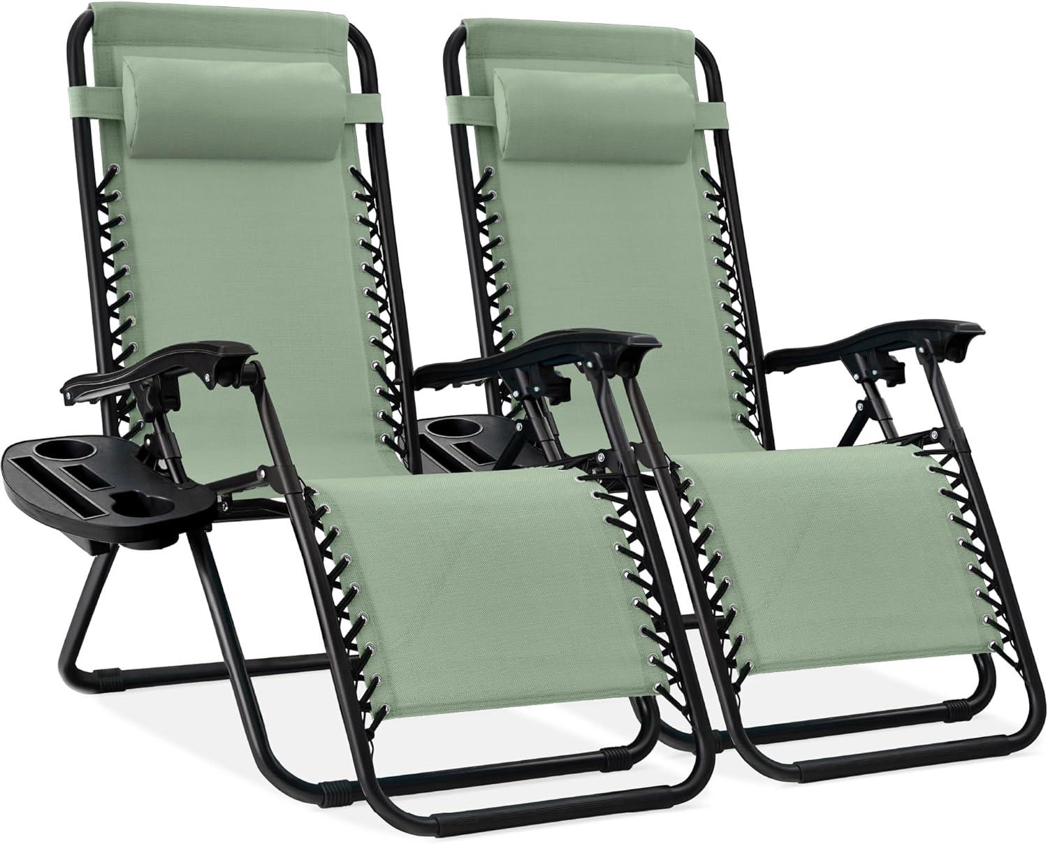 Set Of 2 Adjustable Zero Gravity Patio Chair Recliners W/ Cup Holders