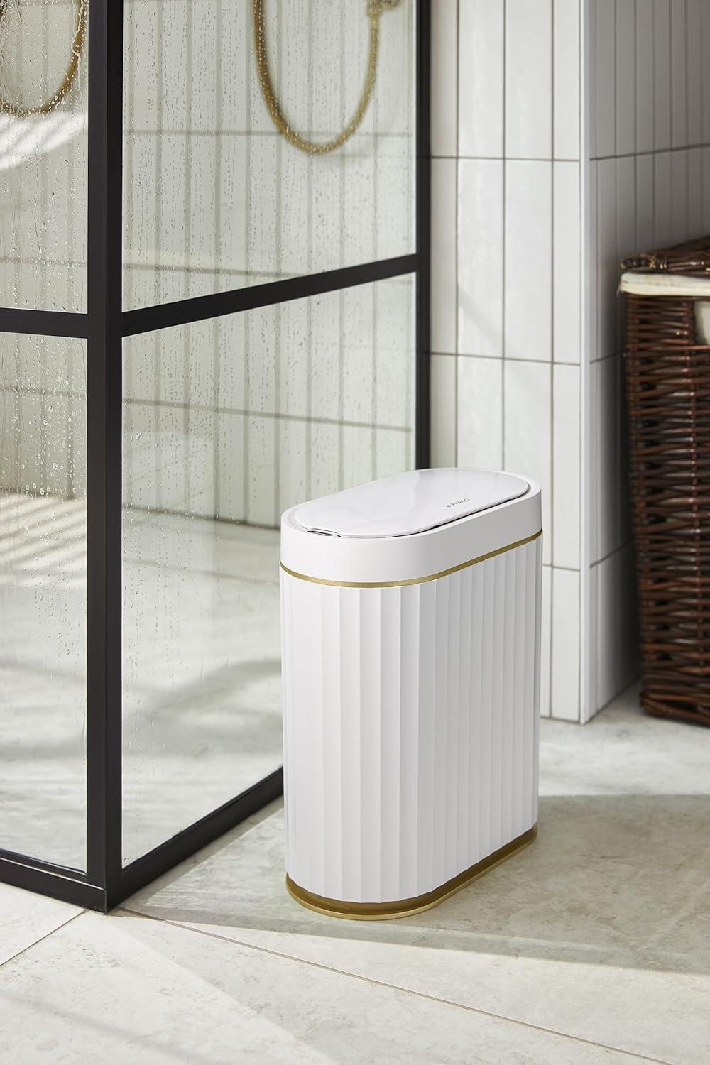 Golden White Oval Touchless Automatic Trash Can, 10L