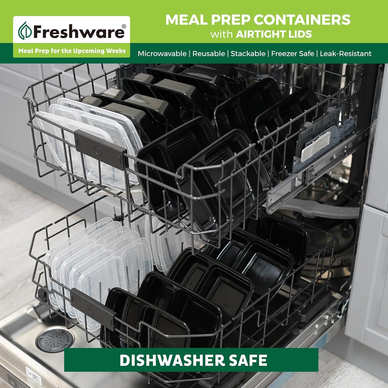 Freshware Meal Prep Containers [50 Pack] 2 Compartment with Lids, Food Storage Containers, Bento Box, BPA Free, Stackable, Microwave/Dishwasher/Freezer Safe (28 oz) C47