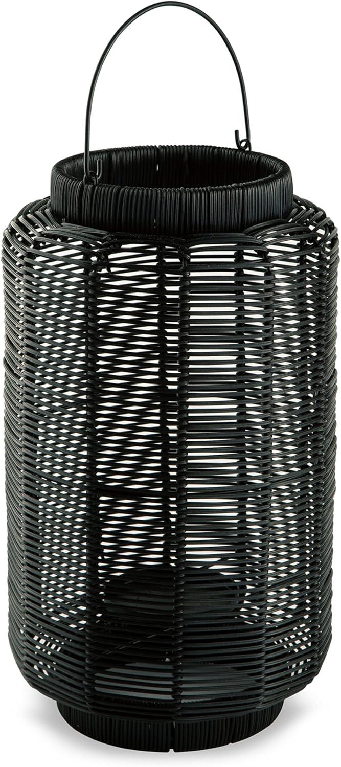 Black Faux Rattan 17" Hanging Candle Lantern