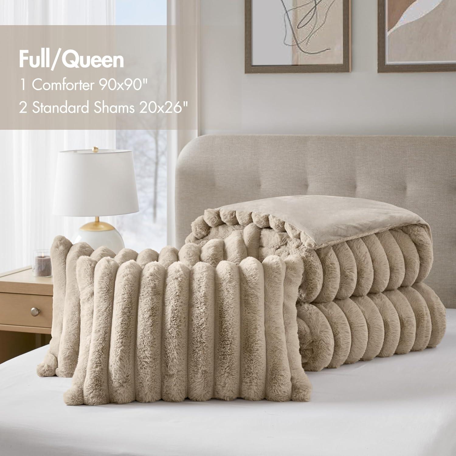 Madison Park Jasmine 3 Piece Ultrasoft Faux Fur Ribbed Comforter Set & Reviews | Wayfair