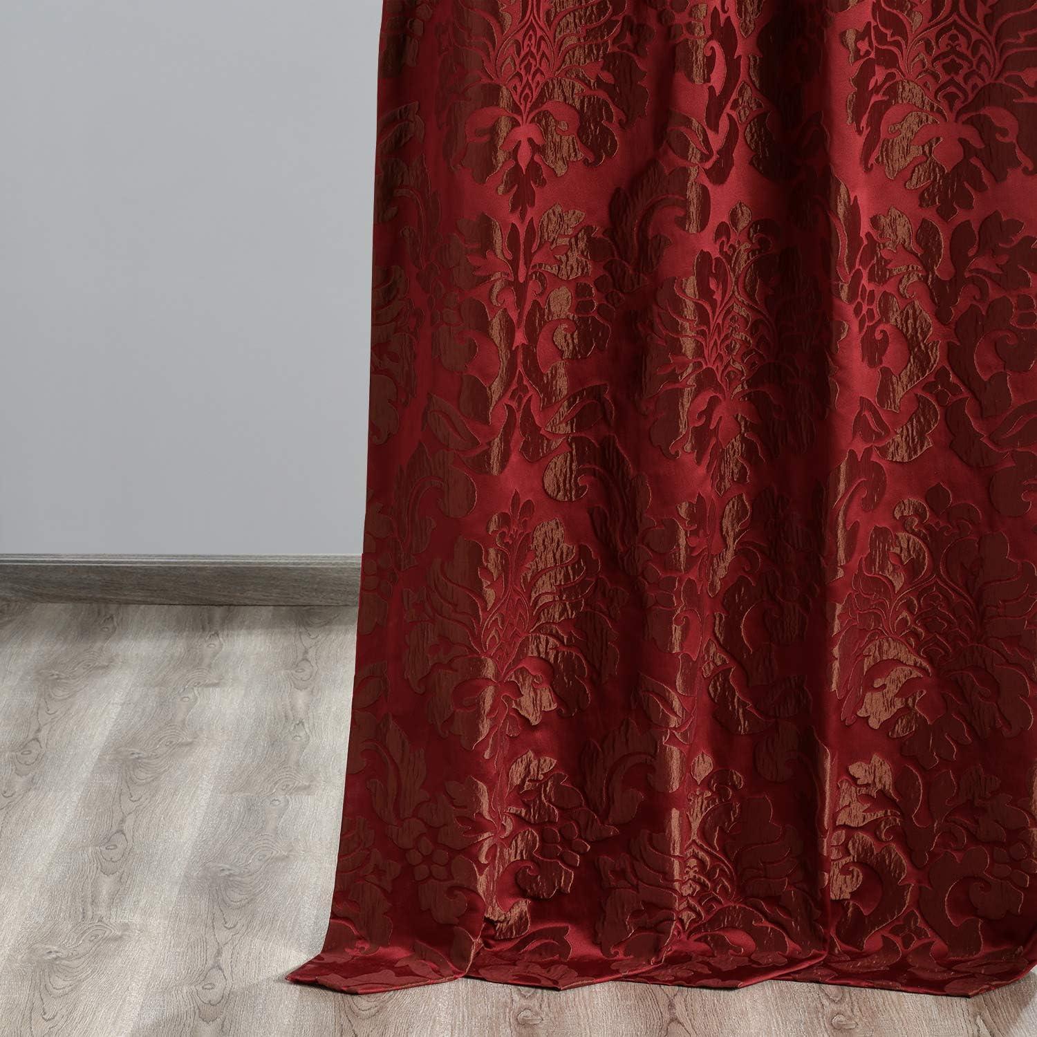 Astoria Red Faux Silk Damask Room-Darkening Curtain Panel 50 x 96