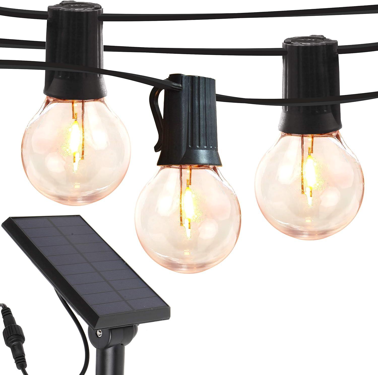 Pro 12-Light 27 ft. Outdoor Solar NonHanging LED 1-Watt G45 3000K Soft White Bulb String Lights