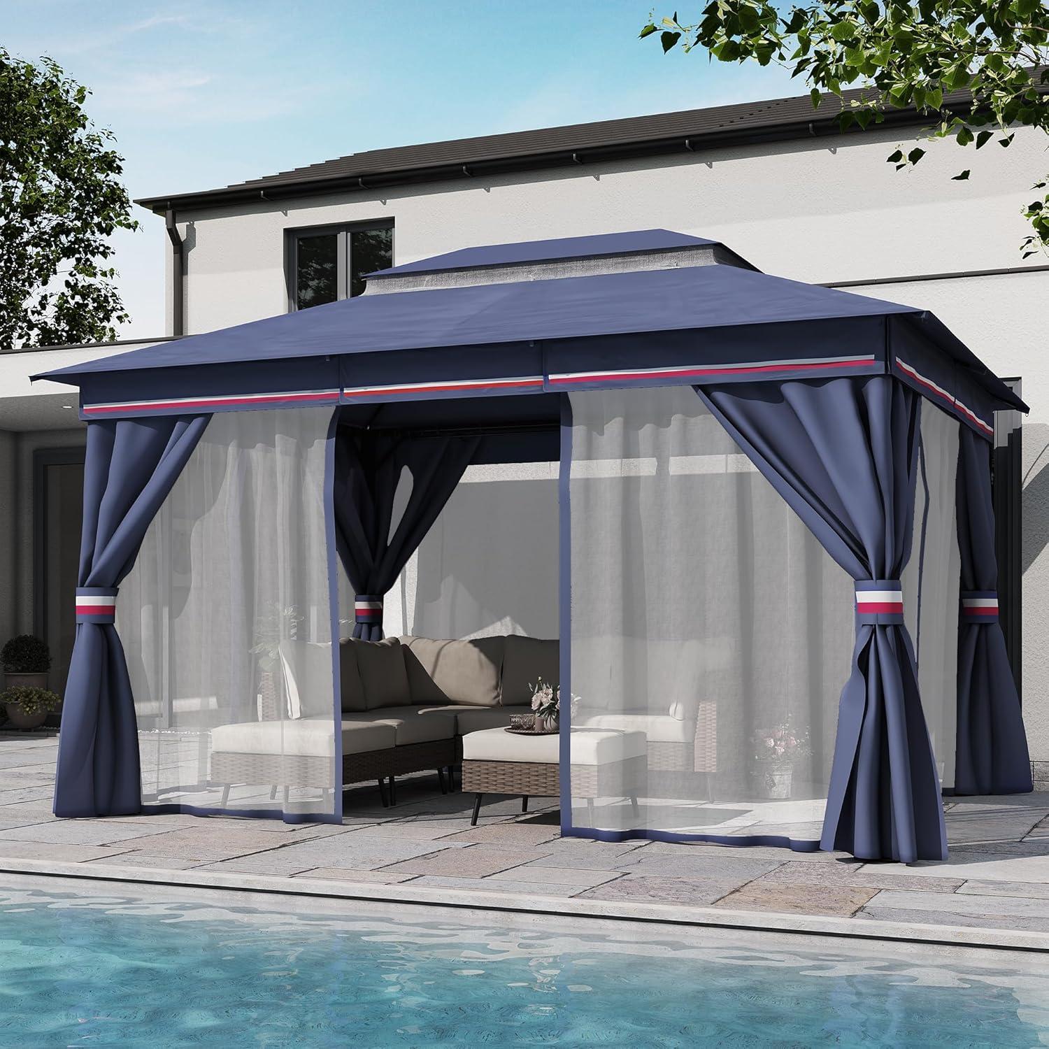 Classic Blue 10'x10' Iron Frame Patio Gazebo with Mosquito Netting