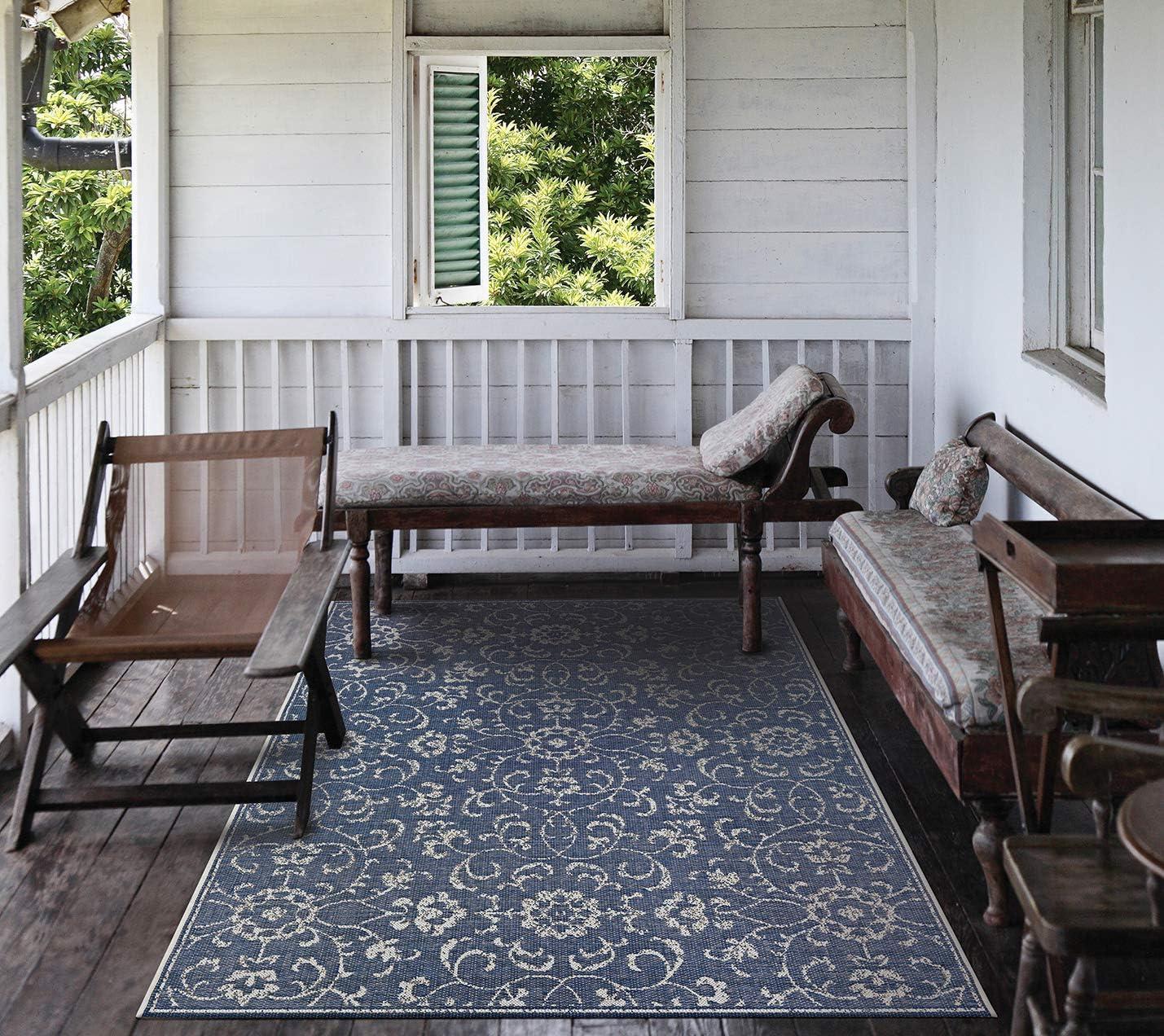 Couristan Monte Carlo Summer Vines Indoor / Outdoor Area Rug, Navy-Ivory, 5'10" x 9'2"