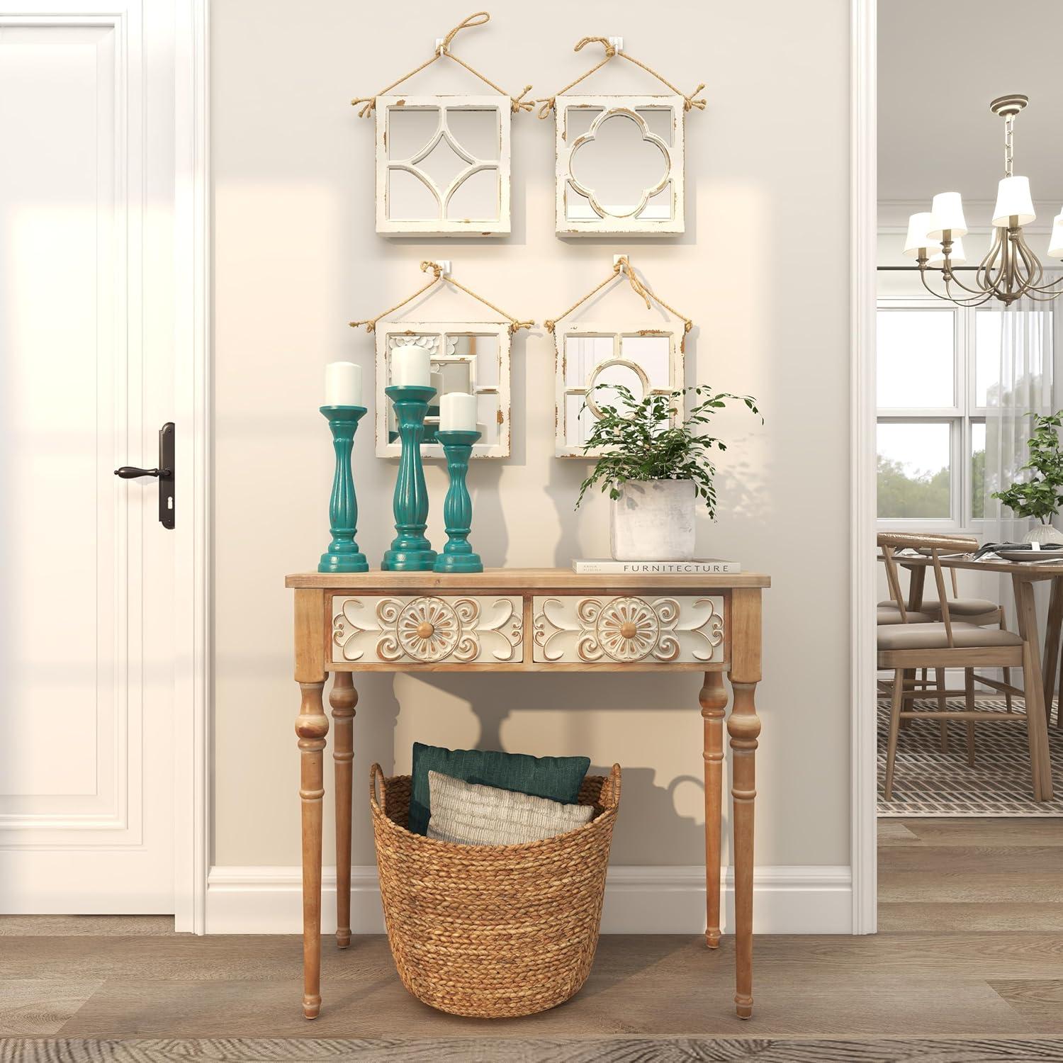 DecMode 3 Candle Blue Wooden Distressed Turned Pillar Candle Holder, Set of 3