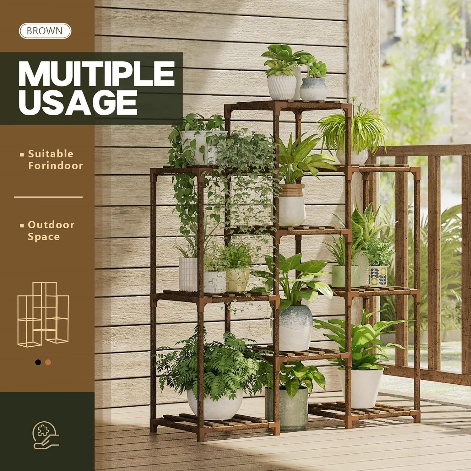 Brown Wooden 4-Tier Indoor/Outdoor Plant Stand