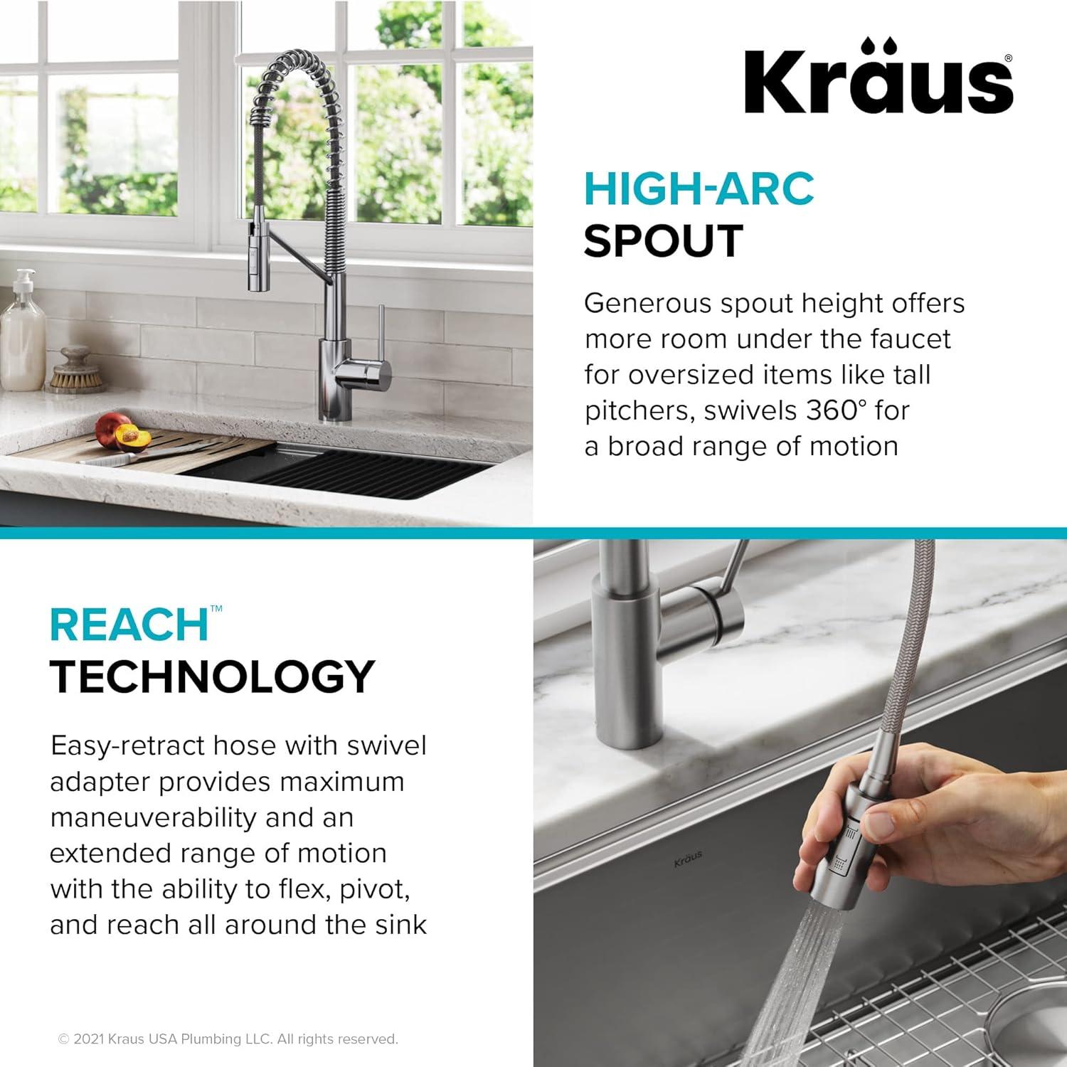 KRAUS Oletto Commercial Style Single Handle Pull Down Kitchen Faucet with QuickDock Top Mount Installation Assembly