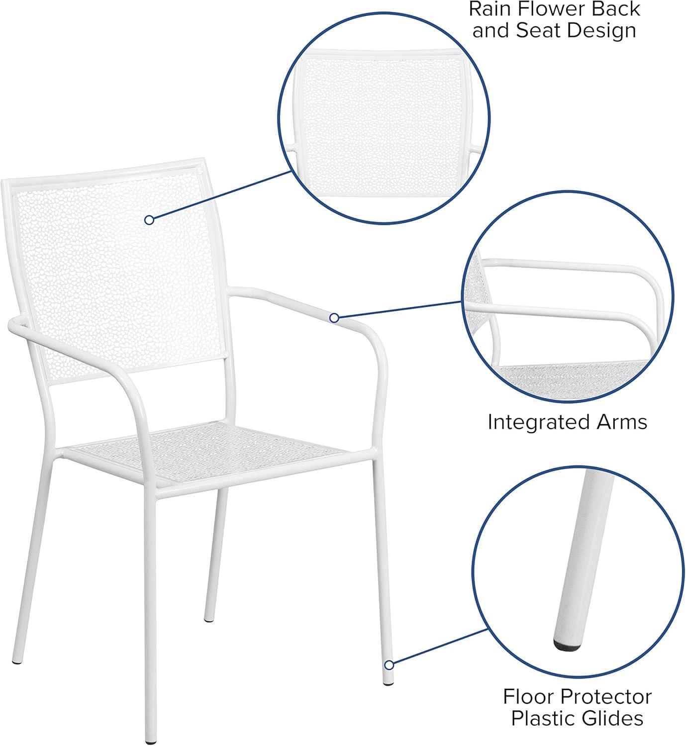 Rain Flower White Steel Stackable Outdoor Dining Chair