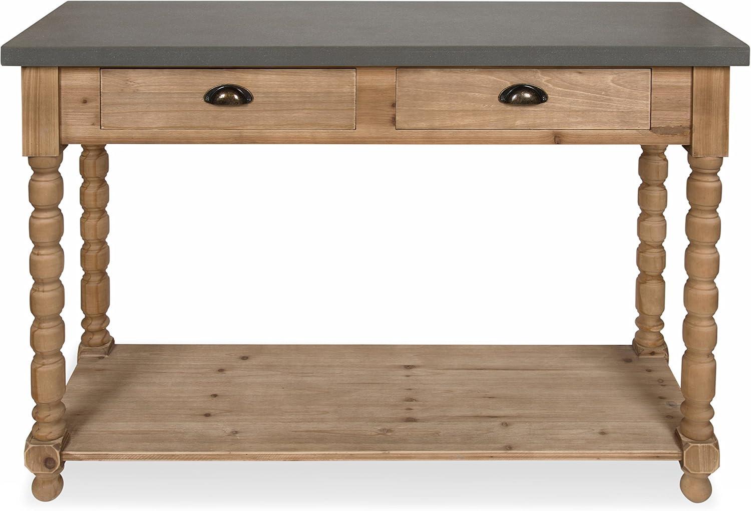 Kate and Laurel Rutledge Farmhouse Chic Two Drawer Console Table, Rustic Wood Base and Concrete Gray Top