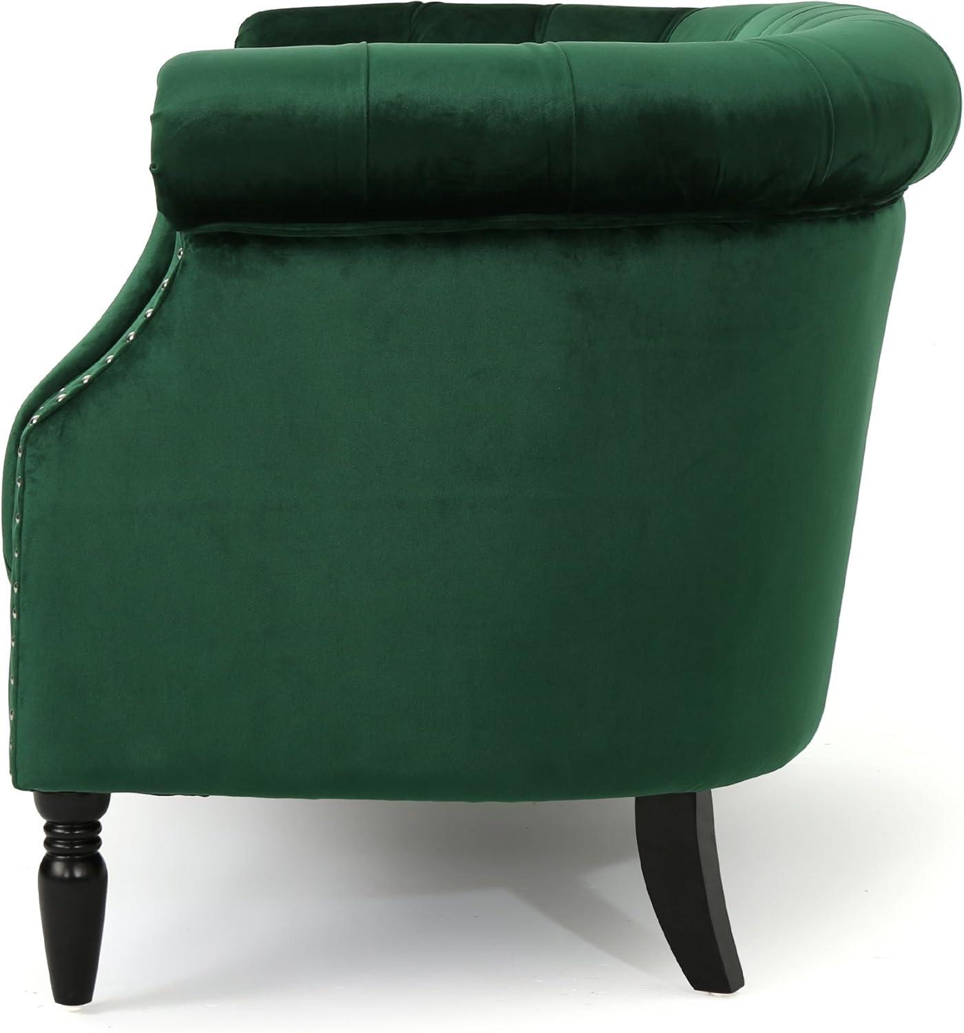 Emerald Velvet Chesterfield Loveseat with Nailhead Accents