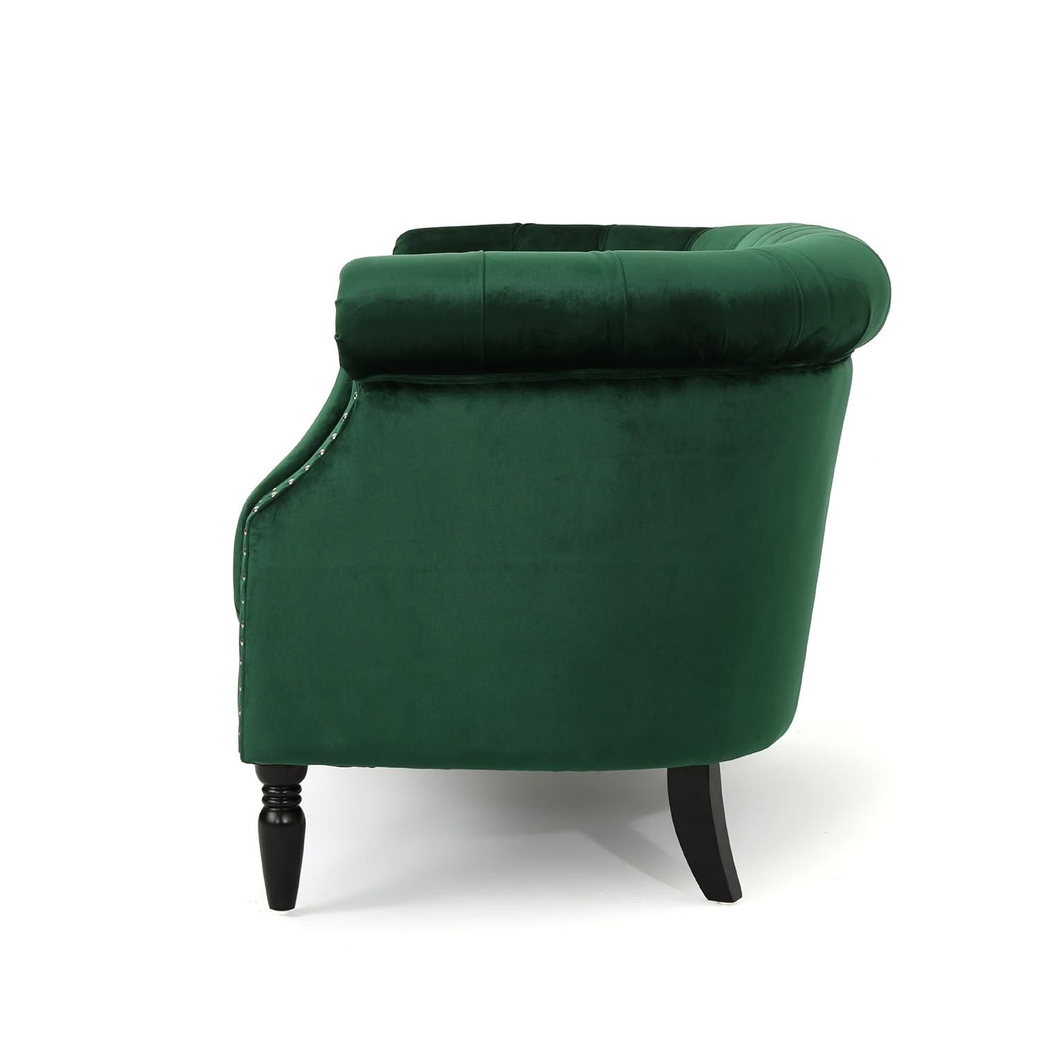 Christopher Knight Home Milani Velvet Tufted Scroll Arm Loveseat by  green