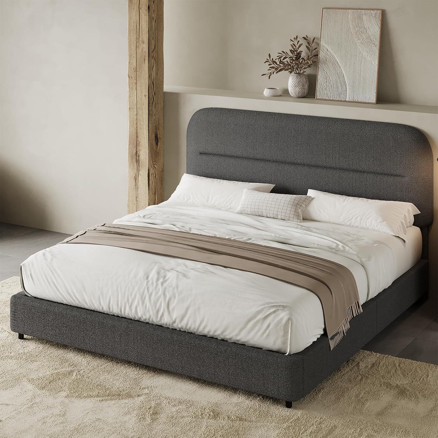 Boucle Upholstered Platform Bed Frame