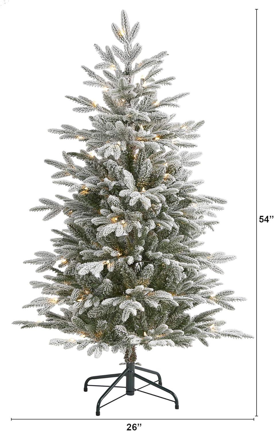 Nearly Natural 4.5-ft Flocked Manchester Spruce Artificial Christmas Tree with 100 Lights and 357 Bendable Branches