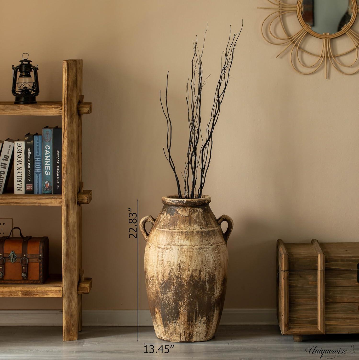 Uniquewise 23-Inch Brown Antique-Inspired Fiberglass Tall Floor Vase - Farmhouse Boho Decor for Living Rooms, Entryway Tables, and Wedding Tables