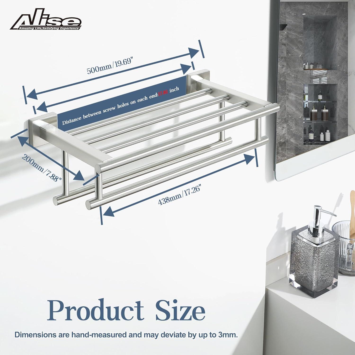 2-Tier 20" Wall Mounted Stainless Steel Bathroom Towel Rack With 2 Towel Bars Round Rods