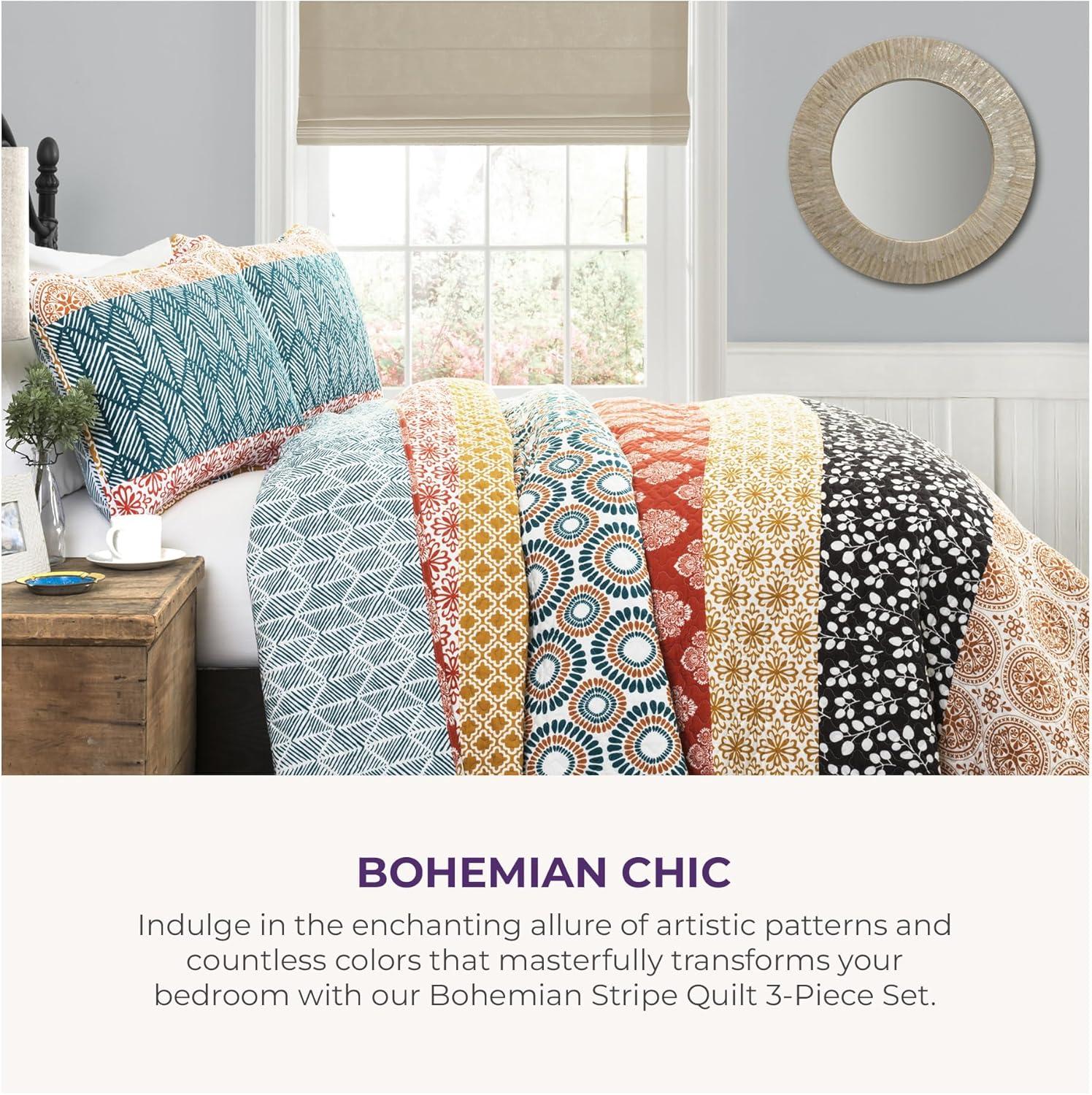 Bohemian 100% Cotton Reversible 3-Piece Quilt Set
