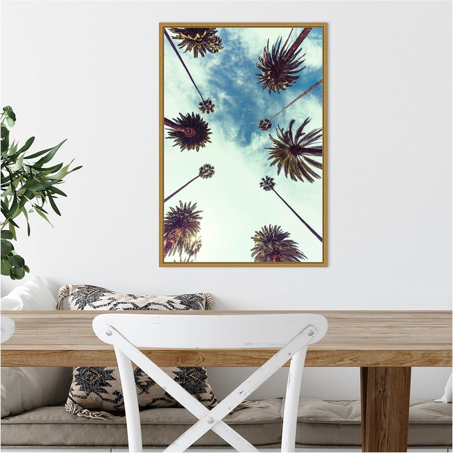 Palm Sky 2 Framed Canvas Wall Art in Gold