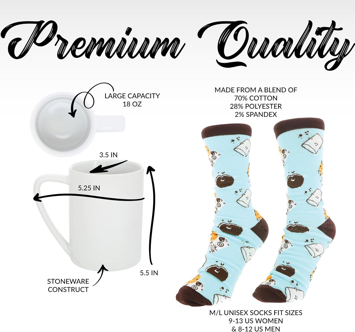 Pavilion - You Are The Milk To My Cookies - Blue & Brown Novelty Crew Socks & 18 oz Mug Long Distance Relationship Gift Girlfriend Wife Present